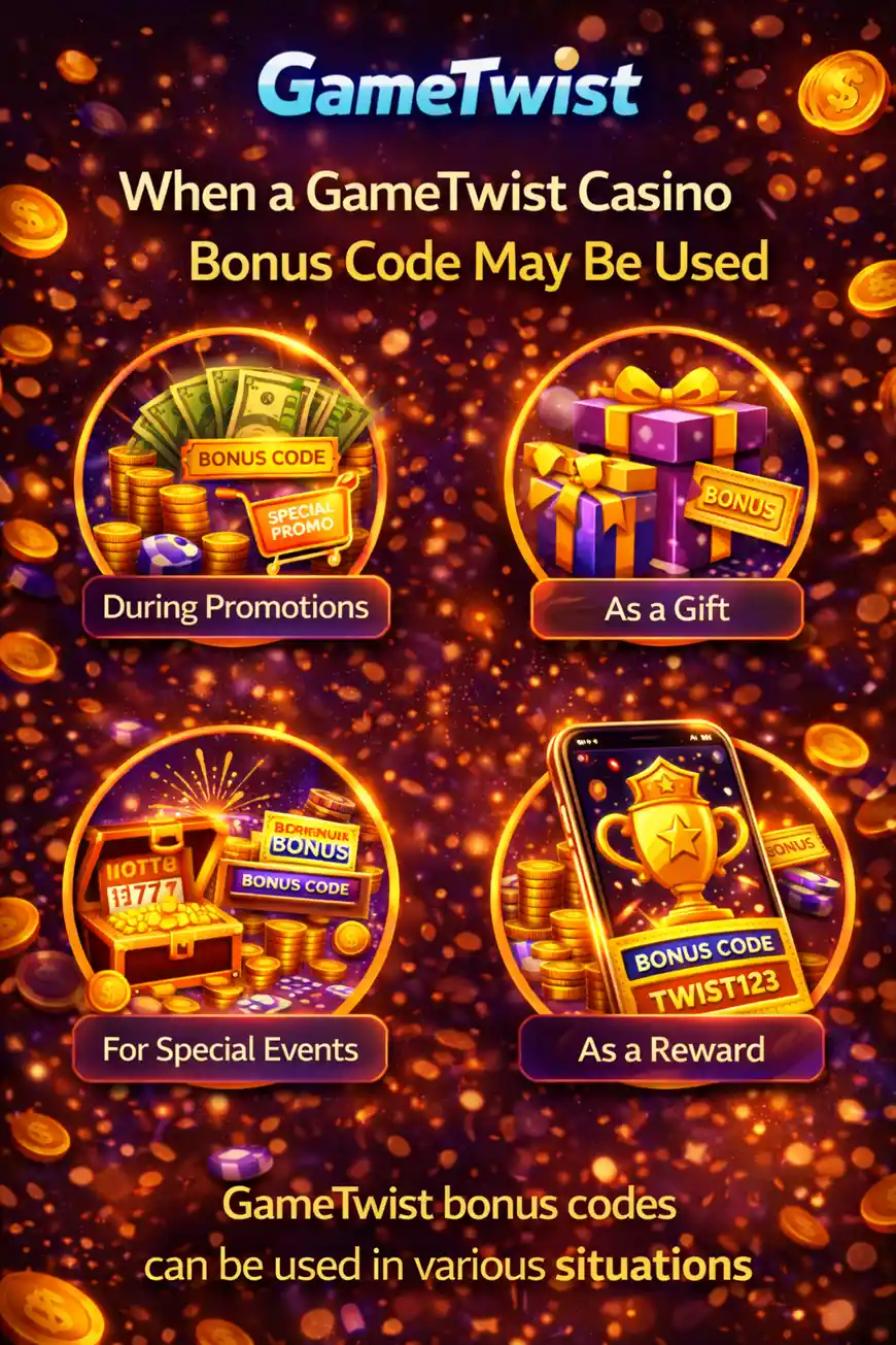 Mikor használható a GameTwist kaszinó bónusz kód a regisztráció, fiók tevékenység vagy speciális platform promóciók során